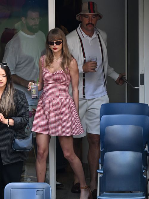 Taylor Swift and Travis Kelce are seen at the 2024 US Open at the USTA Billie Jean King National Tennis Center on September 08, 2024 in New York City.