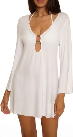 BECCA by Rebecca Virtue Beach to BBQ Long Sleeve Cover-Up Tunic in White at Nordstrom, Size Medium