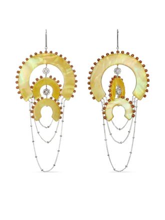 Tory Burch Chandelier resin-bead earrings - women - Silver Plated Brass - One Size - Neutrals