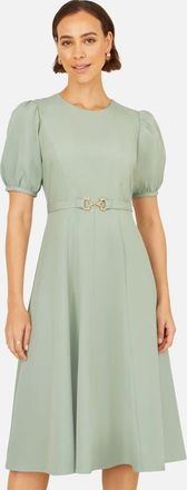 Yumi Buckle Detail Short Sleeve Skater Dress in Mint Green at Nordstrom, Size 12