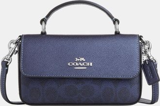 Coach Womens Mini Josie Top Handle Bag In Signature Canvas - Dark Blue - One Size