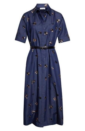 Altuzarra Kieran Embellished Belted Denim Shirtdress in 000479 Midnight at Nordstrom, Size 10 Us