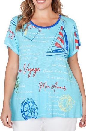 Ruby Rd. Bon Voyage Print T-Shirt in Aruba Blue Multi at Nordstrom Rack, Size 1 X