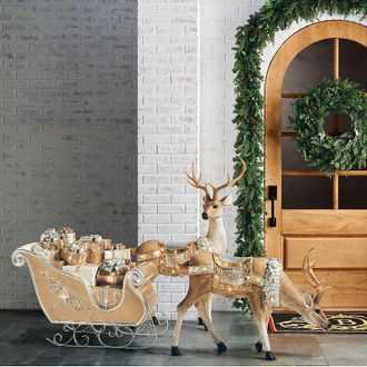 Frontgate Ellesmere Metallic Deer Collection - Sleigh with Toys - Frontgate - Outdoor Christmas Decor