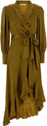 Zimmermann Kleedjes, Dames, Groen, S, Silk Wrap Midi Jurk