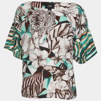 Roberto Cavalli Class by Roberto Cavalli Multicolor Cotton Blend Jungle Print Top S