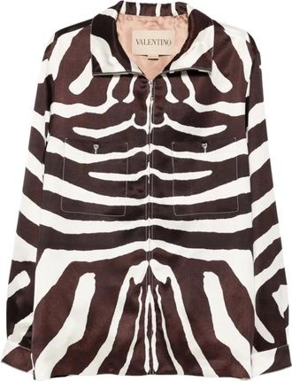 Valentino Light Jackets, male, Multicolor, Size: M High Neck Zebra Print Jacket