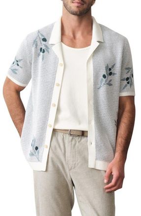 Marine Layer Asher Olivo Cotton Sweater Resort Shirt in White Olive Motif at Nordstrom, Size Xx-Large