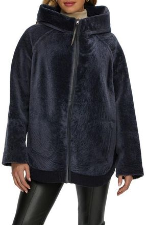 Gorski Reversible Textured Genuine Shearling Lamb Zip Parka with Ribbed Hem in Dark Blue/dark Blue at Nordstrom, Size X-Small