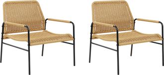 Beliani Beliani - Conjunto De 2 Sillas De Rat&aacute;n Sint&eacute;tico Beige Negro Natural Metal Moderno Exterior Prasimo