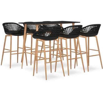 vidaXL Mesa Alta Y Taburetes De Bar 7 Piezas Negro Vidaxl