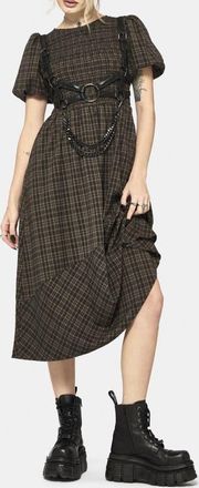 Disturbia Rhiannon Check Shirred Bodice Midi Dress in Brown at Nordstrom, Size 12
