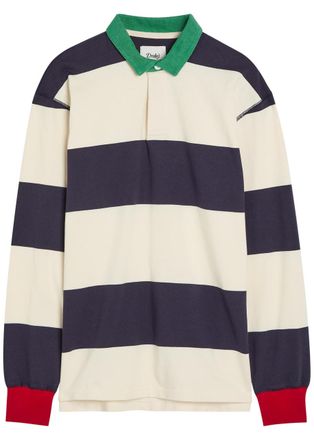 Drake's Drakes Striped Cotton Polo Rugby top - White - S