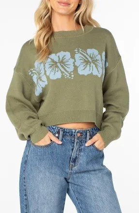 Roxy Hibiscus Harmony Sweater in Oil Green at Nordstrom, Size Xx-Large