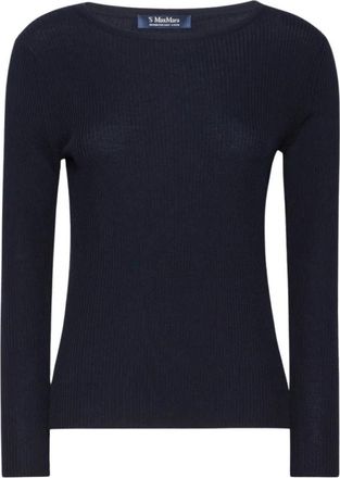 Max Mara Trui van geribbelde wol - Dames - Ronde hals truien - Blauw - M - Wol - Truien & Vesten