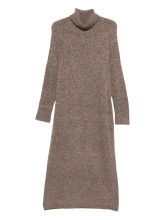 Marina Rinaldi Bard roll-neck midi dress - women - Wool/Polyamide - L - Brown
