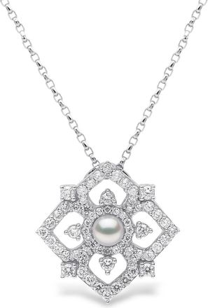 Yoko London 18kt white gold Petal pearl and diamond pendant - women - 18kt White Gold/Akoya Pearl/Diamond - One Size - Silver
