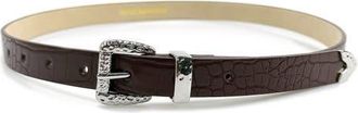Petit Moments Ennis Faux Leather Belt in Brown Croc/Silver at Nordstrom, Size X-Large