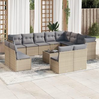 vidaXL Set Sof&aacute;s De Jard&iacute;n Con Cojines 13 Pzas Rat&aacute;n Sint&eacute;tico Beige Vidaxl