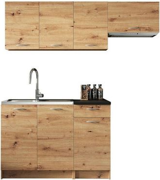 Usinestreet Usinestreet - Conjunto De Cocina Trenton 101, Roble Artisan + Negro, 180x60cm, Encimera, Aglomerado Laminado, Led