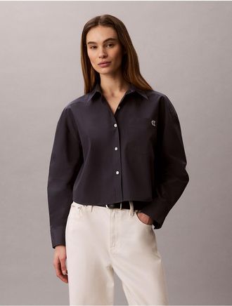Calvin Klein Jeans Calvin Klein Womens Cotton Poplin Cropped Boxy Button-Down Shirt - Blue - XL