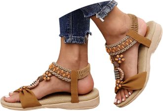 Generic 2026 Womens Casual Beach Bohemian Walking Flat Sandals (Brown, 5.5)