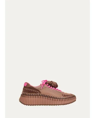 Chlo&eacute; Nama Mesh and Suede Low-Top Sneakers