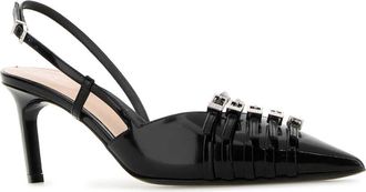 Gucci Womens Pleated Leather Slingback Heel Black
