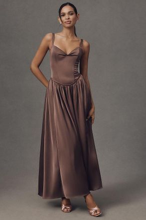 BHLDN Seraphina Sweetheart Corset Stretch Satin Maxi Dress