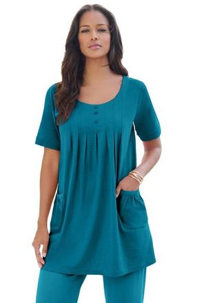 Roaman's Plus Size Two Pocket Soft Knit Swing Tunic in Deep Teal at Nordstrom, Size Small