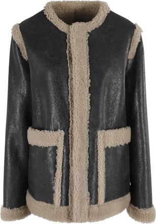 Maison Margiela Zwarte Schapenvacht Omkeerbaar Sportjack - Dames - Leren en Su&egrave;de Jassen - Zwart - S - Jassen