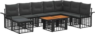 vidaXL Conjunto De Sof&aacute;s De Jard&iacute;n 9 Uds. Negro Y Gris Oscuro Vidaxl