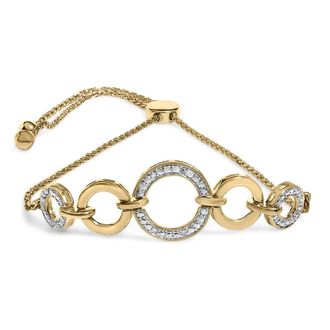 House of Brilliance 14K Yellow Gold Over Sterling Silver 1/10 Cttw Diamond Infinity Loop Adjustable Bolo Tennis Bracelet