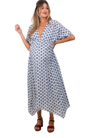 Pinkblush Floral Deep V-Neck Handkerchief Hem Maxi Dress in Navy Blue at Nordstrom, Size Medium