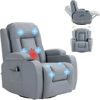 HOMCOM Manual Recliner Chair with 8 Vibration & Heat - Light Grey | TJ Hughes