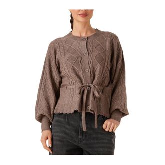 Co'Couture Truien & Vesten, Dames, Beige, M, Kabelbinder Cardigan voor Gezellige Dagen