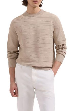 Bugatchi Textured Cotton & Silk Crewneck Sweater in Sand at Nordstrom, Size Xx-Large