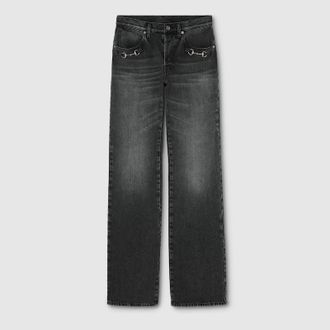 Gucci Cotton Denim Pants With Horsebit, Black, Ready-to-wear