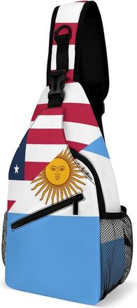 Generic U.S. And Argentina Flag Mens Shoulder Bags Sling Crossbody Backpack Travel Hiking Chest Bag with Small Side 38x20cm