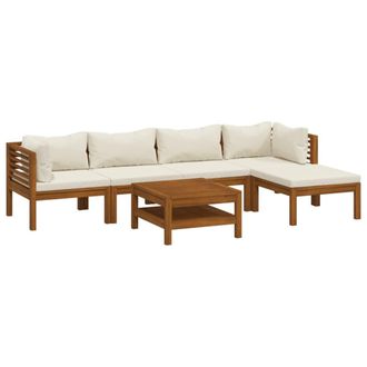 vidaXL Muebles De Jard&iacute;n 6 Pzas Cojines Crema Madera Maciza De Acacia Vidaxl
