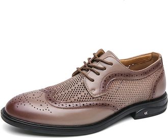 Generic Mens Hollow Mesh Brogue Formal Oxford Shoes Casual Lightweight Wingtip Business Dress Work Derby Shoes (Beige,7.5)