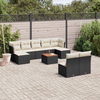 vidaXL Vidaxl - Set De Sof&aacute;s De Jard&iacute;n 10 Pzas Cojines Rat&aacute;n Sint&eacute;tico Negro