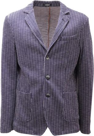 Officina36 Blauw Gestreept Katoenen Jasje - Heren - Blazers - Blauw - XL - Katoen - Jassen