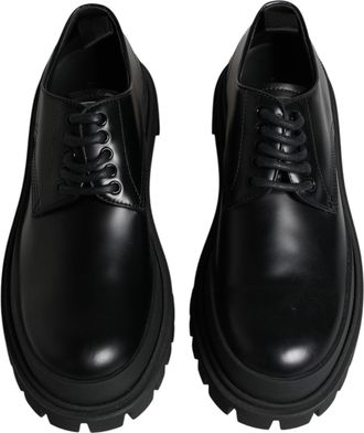 Dolce & Gabbana Mens Black Leather Lace Up Trekking Dress Shoes Calf Lambskin Viscose