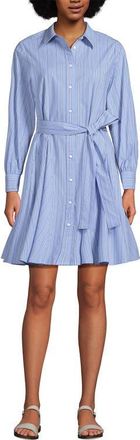 Lands End Poplin Button Front Dress with Godets in Blue/white Mini Stripe at Nordstrom, Size X-Small P