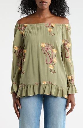 Forgotten Grace Paisley Embroidered Top in Olive at Nordstrom Rack, Size X-Large