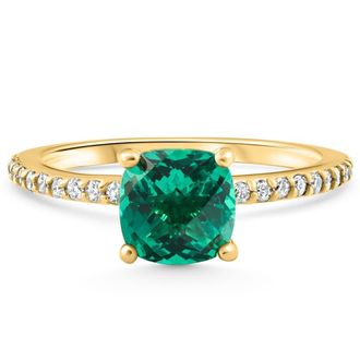 Pompeii3 1 3/4Ct Cushion Emerald & Diamond Ring Gold Lab Grown