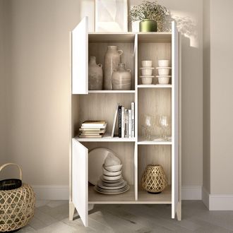 Dmora Aparador Cleburne, Alacena 4 Estantes, 6 Espacios, 3 Puertas, 43x81x138h Cm Blanco