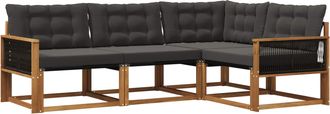 vidaXL Conjunto De Sof&aacute;s De Exterior 4 Uds. Natural Y Negro Vidaxl
