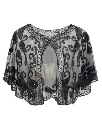 Babeyond ArtiDeco Womens 1920s Shawl Sequin Beaded Art Deco Evening Cape Vintage Shawl Wraps (Black), Free, Black